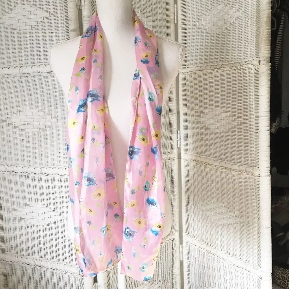 Pink Floral Silky Scarf